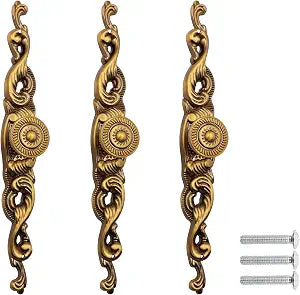 LBY 3pcs Cabinet Knobs Pulls Handles, Vintage Style Door Knob, Back Plate Pull Handle, Wardrobe Door Furniture Pulls (Dia. 25mm/.98''), with Screws, Zinc Alloy, Yellow Bronze-Coloured