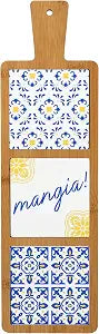 Pavilion Gift Company- Mangia! - 16.5" Bamboo Ceramic Heat Resistant Trivet Summer Italian Mediterranean Kitchen Decor