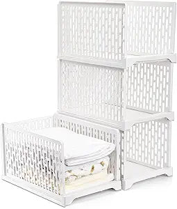 AVLA 4 Pack 38" Stackable Plastic Storage Basket, Plastic Foldable Closet Organizer Storage Bins, Wardrobe Storage Box Clothes Drawer Shelf Container for Cupboard Bedroom Dorm Bathroom Kitchen Office