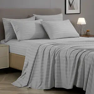 Elegant Comfort Super Silky Soft - 1500 Premium Hotel Quality Luxurious Wrinkle, Fade, Stain Resistant 6-Piece Stripe Bed Sheet Set, Queen, Silver Gray