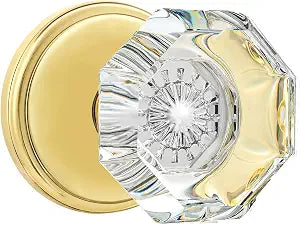 Passage Glass Door Knobs Interior, Octagon Crystal Door Knobs for Hall and Closet, Gold/Polished Brass