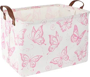 CLOCOR Rectangular Fabric Storage Bin, Waterproof Storage Box with Handles(Pink Butterfly)