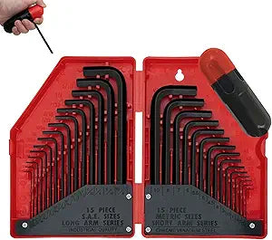 AMM 31-Piece Hex Key Wrench Set, Metric and SAE Allen Wrenches (0.028-3/8 inch, 0.7-10 mm) L Shape Allen Keys, Chrome Vanadium Steel