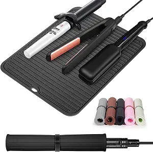 Large Heat Resistant Silicone Mat for Hair Tools: Curling Iron, Flat Iron, Hair Straightener - Portable Hair Styling Pad Cover
