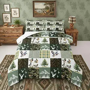 jejeloiu Mallard Duck Camo Bedding Set Soft for Boys Girls, Hunting and Fishing Comforter Set Full Size Ducks Lovers Camouflage Duvet Quilt Wild Animal Bedroom Decor 3 Pcs with 2 Pillow Cases