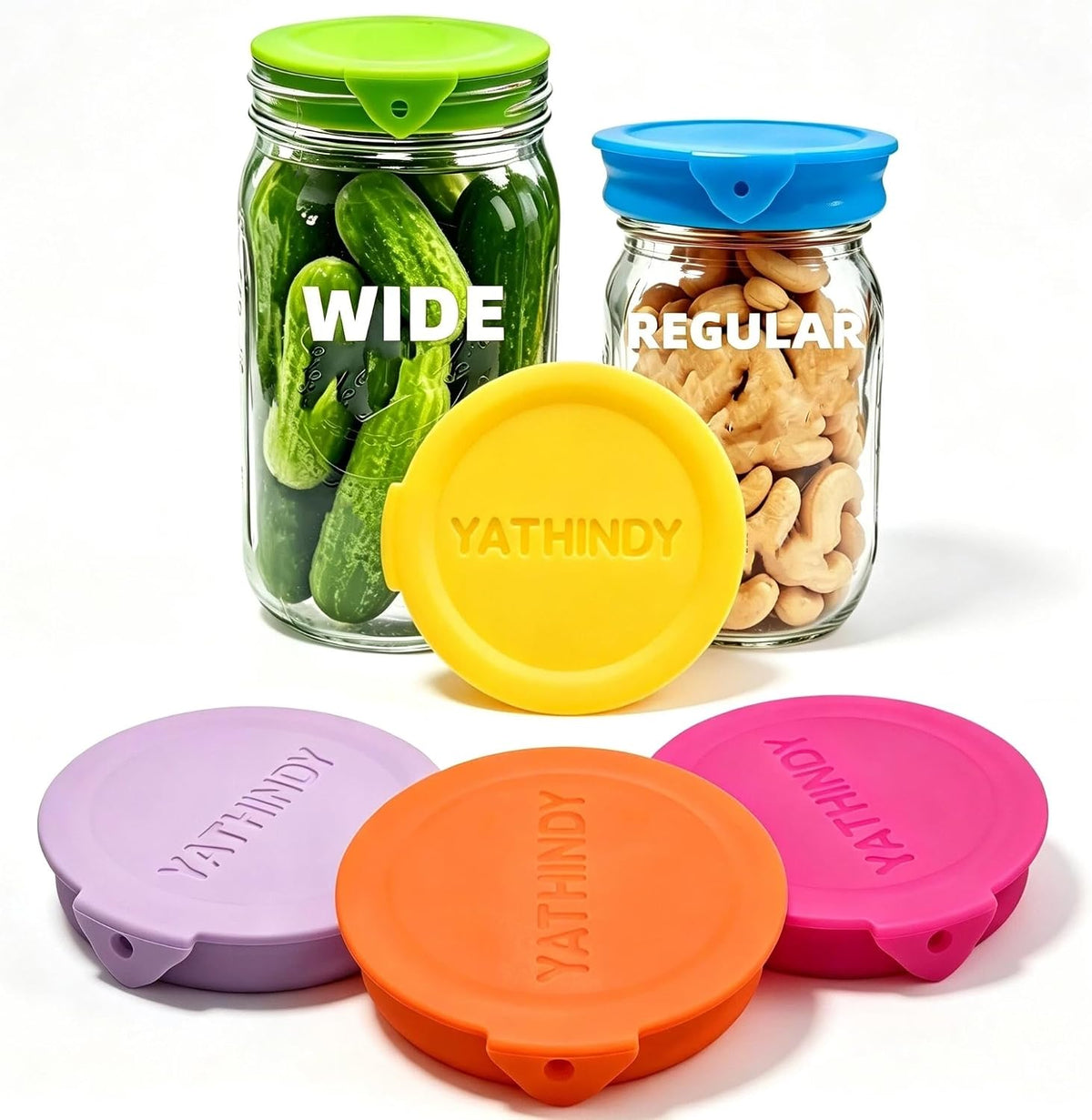 6 Pack Silicone Mason Jar Lids, Fits Regular & Wide Mouth Jars