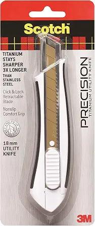 Scotch Titanium Snap-Off Utility Knife  Large 18mm Heavy-Duty Cutter with Locking Retractable Blade, Comfort Grip (Titanium 3X Sharper, Ideal for Boxes & Crafts)
