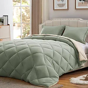 NexHome Twin Comforter Set Sage&Beige,2 Pieces Lightweight Comforters Twin Size Reversible Bedding Comforters Sets,Down Alternative Comforter Bed Set Quilt Blanket(68x88In Comforter & 1 Pillowsham)