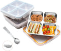3 Pack 4 Compartment Stainless Steel Bento Box, Divided Meal Prep Containers For Work and Travel