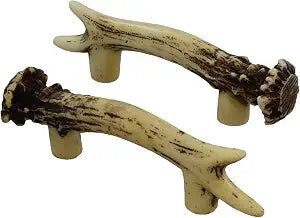 Old River Outdoors Heavy Duty 3" Antler Pull / Cabinet / Drawer Knobs (2 Pack) - 2 Sizes of Screws and Washers Included