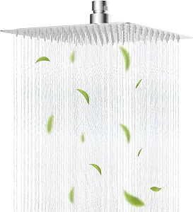 Hibbent All Metal 10x9 Inch Shower Head, High Pressure Stainless Steel Rain Showerheads, Bathroom Rainfall Showerhead with Ultra-thin Design, Adjustable Brass Ball Joint, Silicone Nozzles, Chrome
