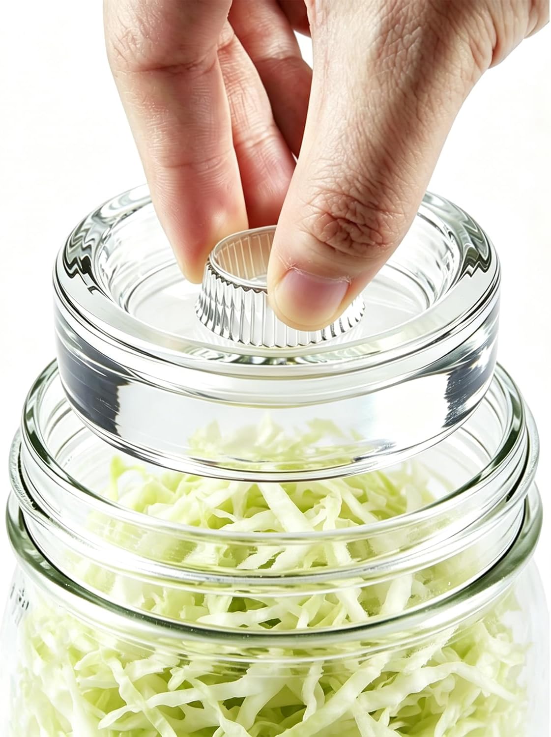 Eleganttime Fermentation Glass Weights with Easy Grip Grooved Handles Heavy Fermenting Lids Kit For Wide Mouth Mason Jar (Glass Weight-4Pcs)