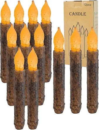 12Pcs 6.5'' Real Wax Primitive Taper Candles with 6H Timer