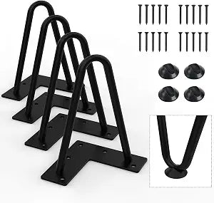 Orgerphy 6 Black Hairpin Furniture Legs(4PCS) | Heavy-Duty Hairpin Legs End Table Legs| with Screws and 4pcs Bonus Rubber Floor Protectors | Metal Table Legs Desk Legs Furniture Legs for DIYers