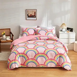 3 Pieces Pink Comforter Set for Girls Full Bedding Set Glow in the Dark