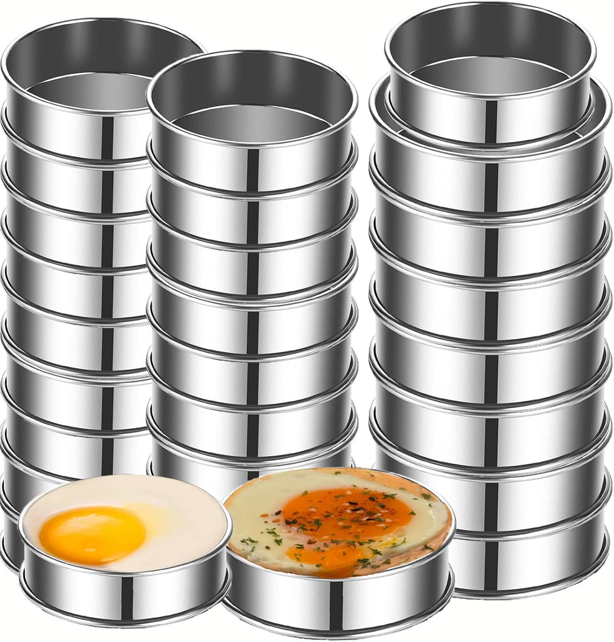 24Packs English Muffin Rings Crumpet Rings 3.15 inch & 2.36 inch Tart Rings
