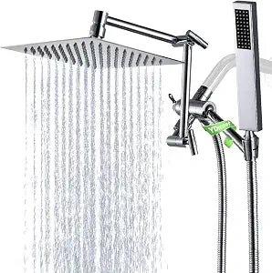 All Metal For California Rain Shower Head with Handheld Spray Combo, YDmeet 8 Inch Rainfall Shower Head, Stainless Steel Handheld, 3 Way Diverter, Adjustable Extended Arm, 71" Long Hose, Chrome