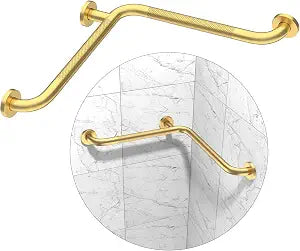 L-Shaped Shower Grab Bar, 16 Inch Angled Munzong Gold Bathroom Grab Bar