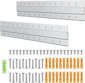 Uniclife 2 Pairs 24 Inch French Cleat Hanger 150 lbs Load Heavy Duty French Cleat Picture Hanger Aluminum Alloy Mirror Hanging Hardware Wall Mounting Bracket Interlocking Z Bar Clip with Bubble Level