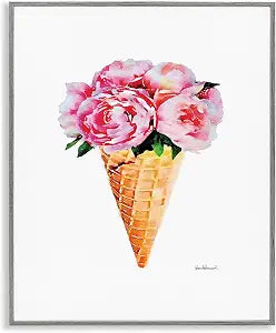Minimal Icecream Cone Peonies, 11 x 14 Inch Framed Gicle Print