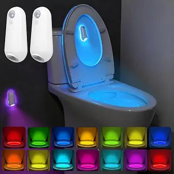 Toilet Night Light Motion Sensor,8 Color Changing USB-C Rechargeable Toilet Bowl Light for Bathroom Accessories,Splash-Proof Nightlight for Bathroom Hallway Stairs, Stocking Stuffers Gadget for Men