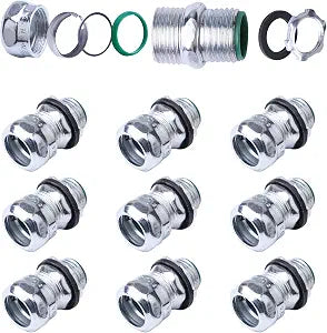 10 Pcs 3/4 Inch EMT Raintight Compression Connectors, Zinc Plated Steel Insulated Waterproof EMT Box Connector, CULus Listed Electrical Conduit Fittings for EMT Thin Wall Conduit (3/4)
