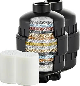 20 Stage Shower Filter for Hard Water - 2 Pack High Output Showerhead Water Filter Set with 2 Replacement Cartridges, Removes Chlorine & Heavy Metals, Fits Any Standard Shower Head Matte Black