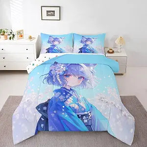 Erosebridal Japanese Kimono Comforter Set Full Size 3 Piece Bedding Set
