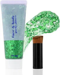 Green Holographic Body Glitter Gel for Face Hair, Halloween Rave Glitter