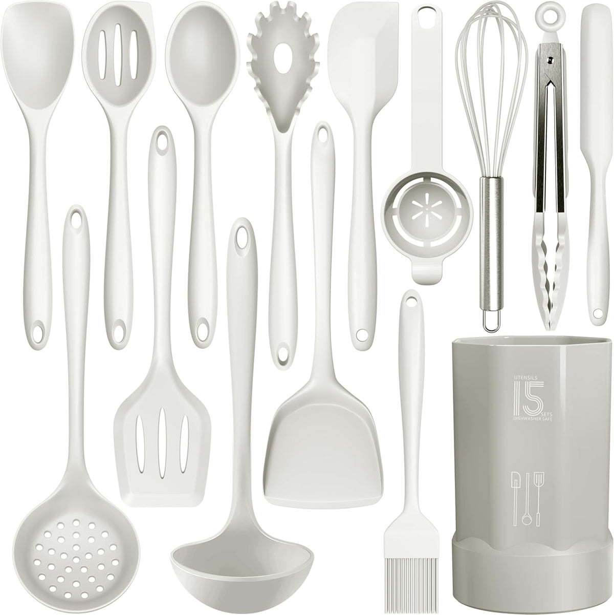 AOTHOD Silicone Cooking Utensils Set - 446 F Heat Resistant Silicone Kitchen Utensils,Spatula,Spoon, Kitchen Utensil Sets Gadgets Tools Set for Nonstick Cookware,Dishwasher Safe Bpa Free (Cream White)