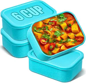 Nuogo 4 Pcs 6 Cup Silicone Freezer Trays with Lid Soup Containers, Blue