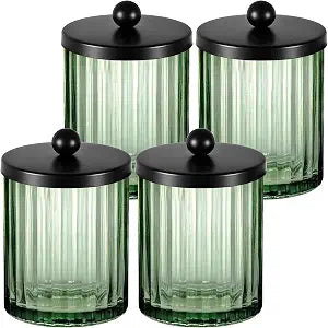 Amolliar Green Glass Apothecary Jar, Qtip Holder for Bathroom(Black 4 Pack)