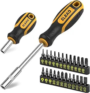 26-Piece Magnetic Security Torx Screwdriver Bit Set - 1/4 inch Magnetic Bit Driver, T5-T40, Ergonomic Cushion Grip 95mm & 210mm Handles, Torx, Square, Phillips, Slotted Bits