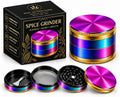 2-Inch Spice Grinder with Grinding Teeth, Fine Mesh Screen, Collection Chamber and Scraper, Compact Manual Grinder for Dried Herbs and Spices, Iridescent