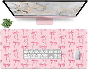 Pink Desk Mat, Bows Mouse Pad Computer Mat Desk Accessories 35.4 x 15.7in