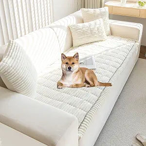 Faux Fur Dog Couch Cover Protector Soft Fuzzy Plush Couch Cover for Dogs Washable Anti-Slip Dog Bed Cover Pet Blanket Pet Friendly Sofa Cover for Puppy Large Dog Cat (Ivory,24"x24")