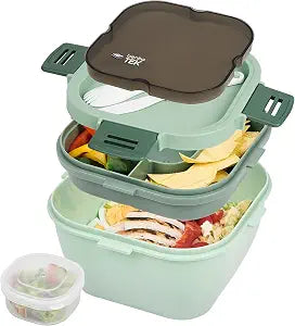 Restaurantware-Bento Tek 57.5 Ounce Bento Box, 1 Reusable Lunch Container - With Fork And Knife, Does Not Contain BPA, Green Plastic Reusable Lunch Box, Microwavable, Dishwashable