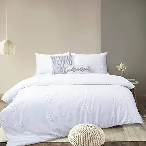 Tufted Duvet Cover King Cotton Textured Boho Chic White Shabby Chic Geo