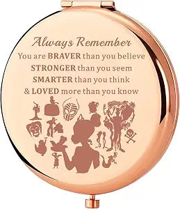 KEYCHIN Frog Princess Pocket Mirror Princess Fairytale Fans Gifts Always Remember You are Braver Stronger Smarter Than You Think Compact Makeup Mirror (Frog Princess-RG)