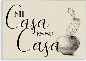 The Stupell Home Dcor Collection Mi ES Su Casa Tan Spanish Cactus Drawing Wall Plaque Art, 10 x 15, Multi-Color