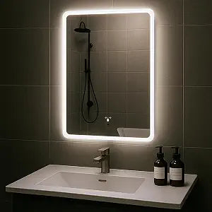 LED Bathroom Mirror, 20x28 in Vanity Mirrors with Backlit Lights for Shaving, Fogless Makeup Mirror Wall Mounted with Demister, Dimmable 3 Color Lighting, IP54, Hand Swipe, Vertically Only