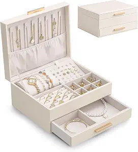 Lolalet 2-Layer Jewelry Box Organizer for Women Girls Room Decor -Beige
