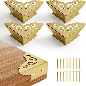 4 Pcs Corner Protectors for Furniture,Retro Style Guard Cabinet Furniture Corner Bumpers for Jewelry Box Gift Box Wooden Case Cabinet Furniture Decorative (Gold)
