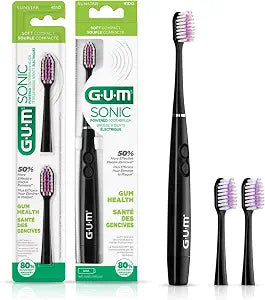 GUM Sonic Powered Toothbrush, Black, 1 Handle + 2 Refills
