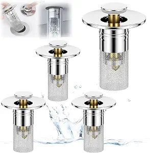 Bathroom Sink Stopper Hair Catcher,Timnamy Drain Filter,Pop up Sink Drain Strainer,Stainless Steel Floor Drain Filter with Removable Filter Basket (4 PCS)