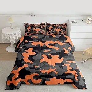 Feelyou Army Camo Bedding Set Teens Camo Comforter Set for Kids Boys Girls Colorful Pattern Decor Lightweight Comforter Orange Black Grey Camouflage Quilt Set Bedroom Collection 2Pcs Twin Size