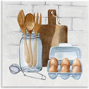 Country Kitchen Utensils, 12 x 12 Inch Mounted Print on Wall Plaque