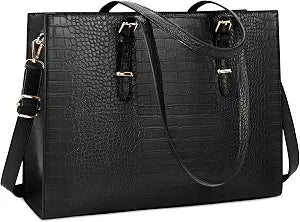 Laptop Bag for Women 15.6 Inch Crocodile Leather Tote Bag Water-resistant Work Briefcase Business Computer Shoulder Bag for Travel Teacher Nurse Professional Handbag,Black