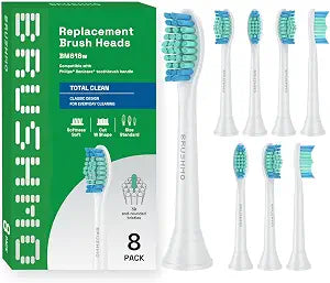 BRUSHMO Total Clean Replacement Heads for Philips Sonicare, 8 Pack White