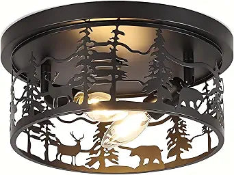 Rustic Farmhouse Flush Mount Ceiling Light, Black Bear Light
